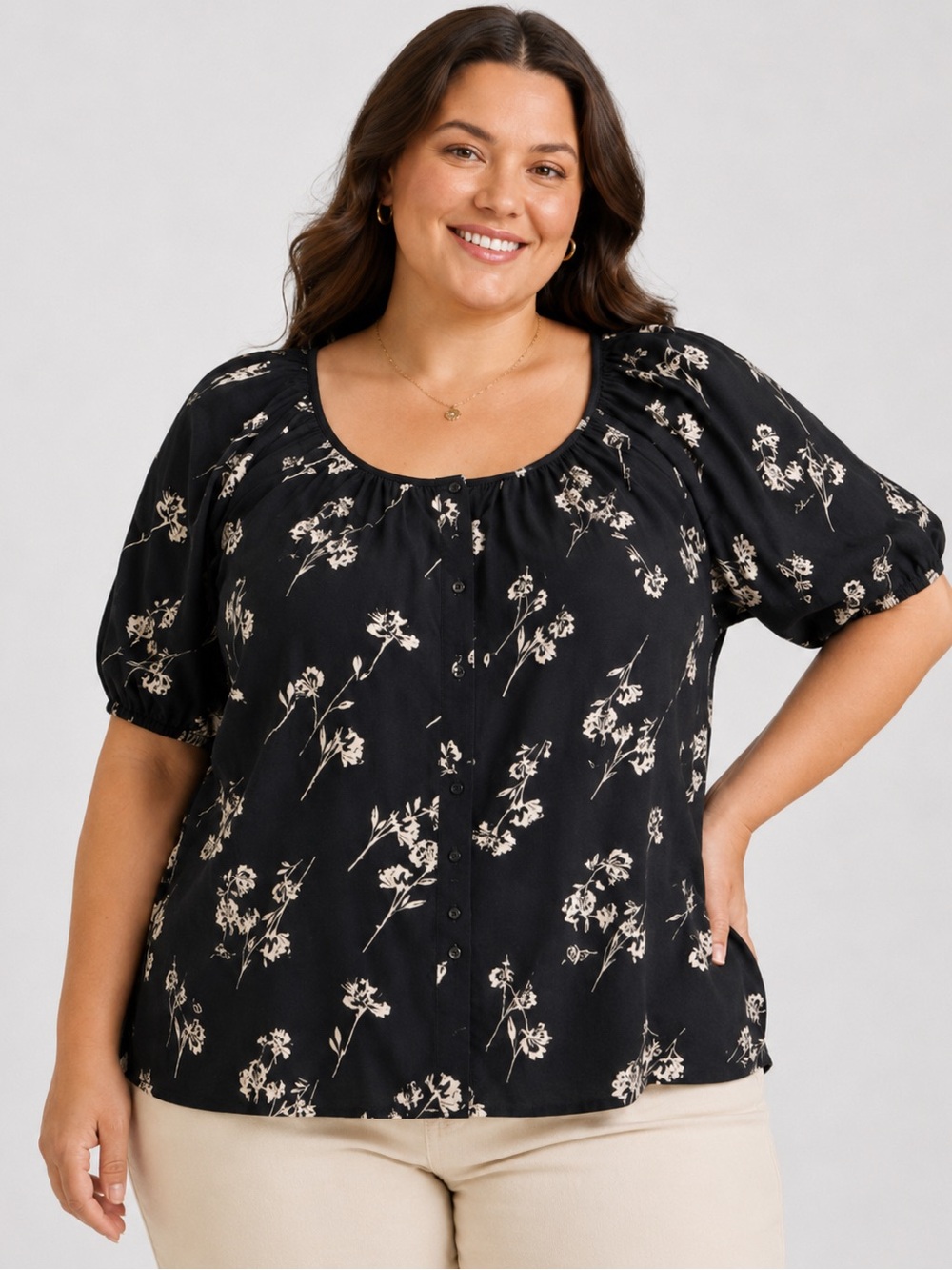 Ava & Viv Plus Size Floral Puff Sleeve Button Tunic Blouse NWT Target XXL 2X